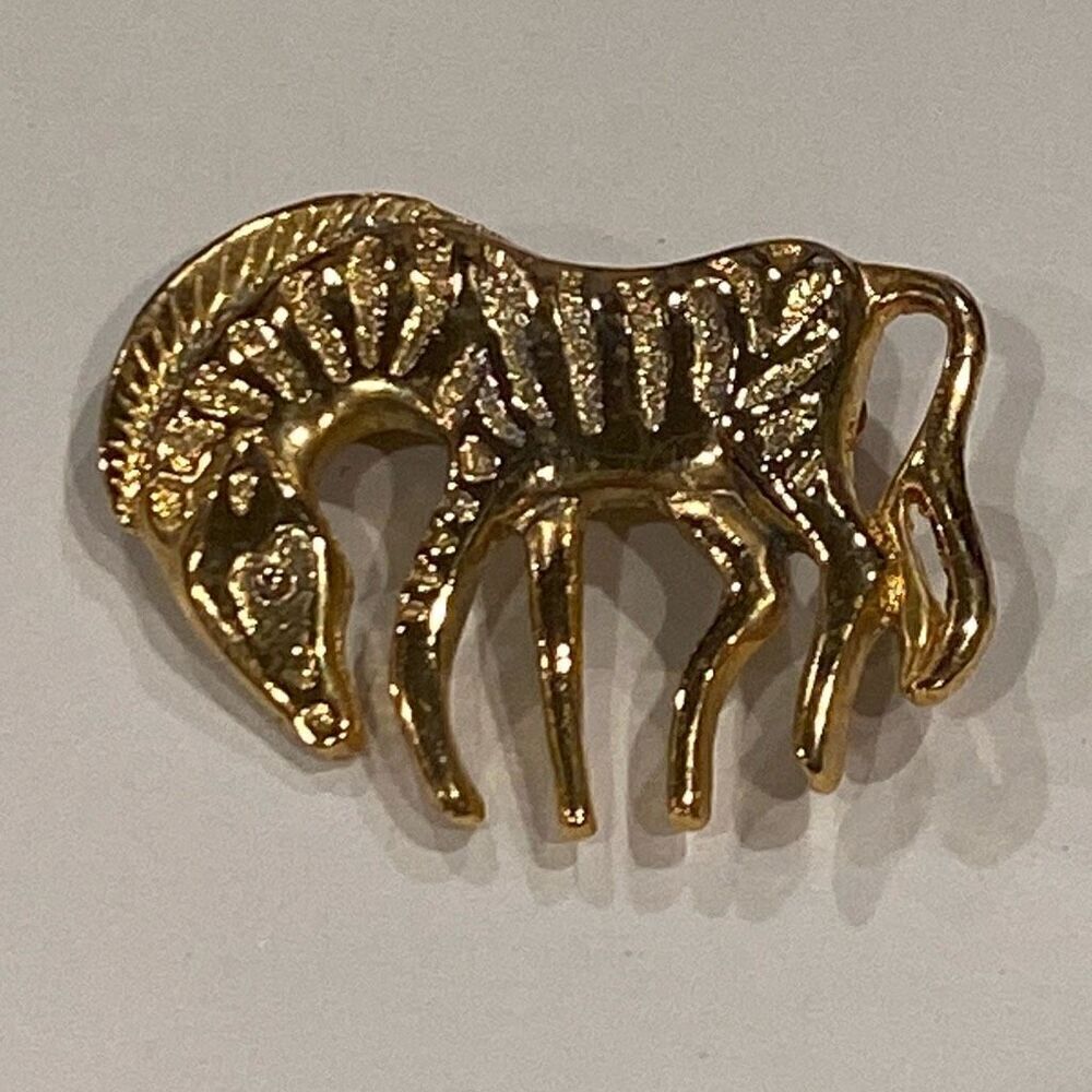 Vintage Zebra Brooch Pin Gold Tone